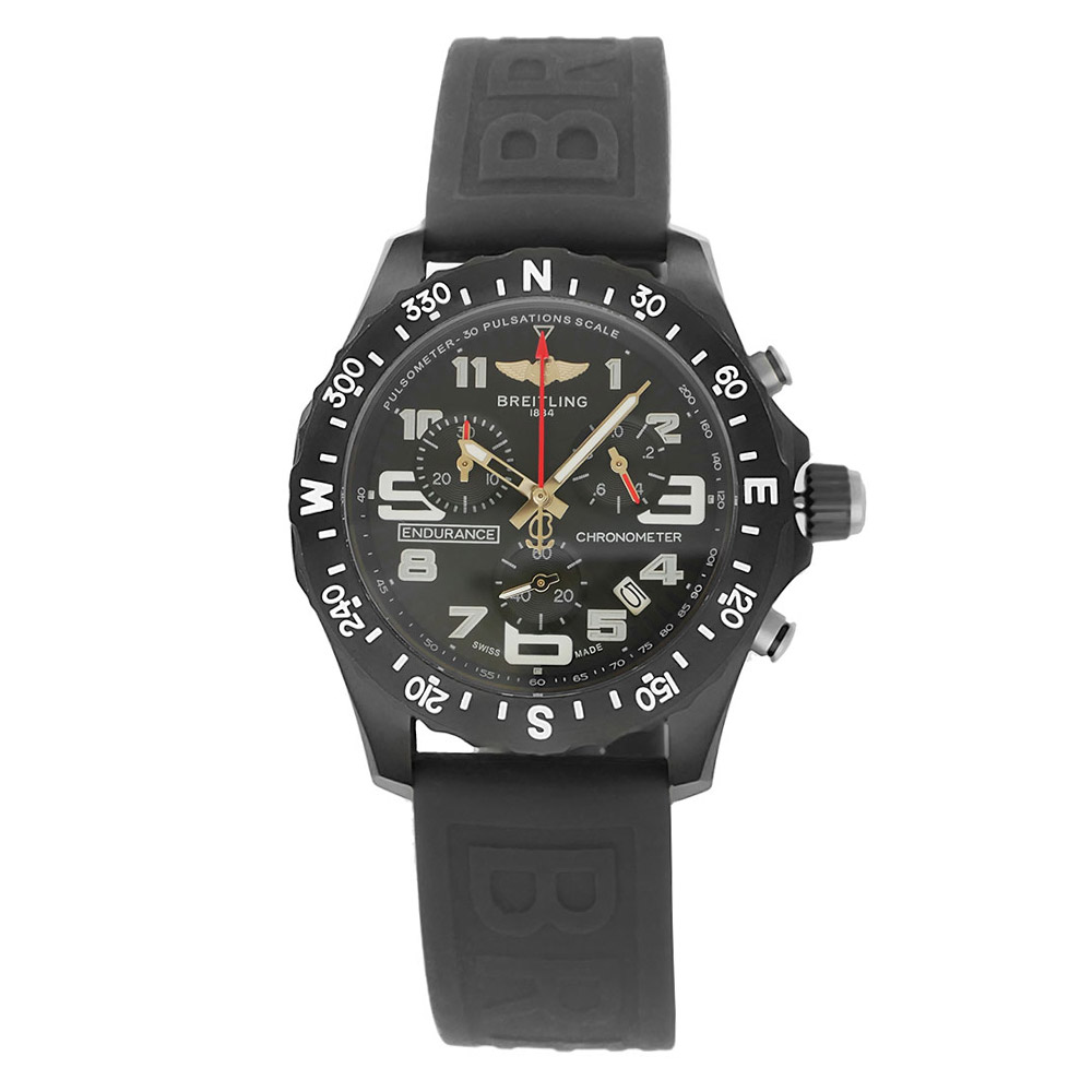 Breitling Endurance Pro Black Replica 44mm Steel Chronograph Black Dial Rubber Strap