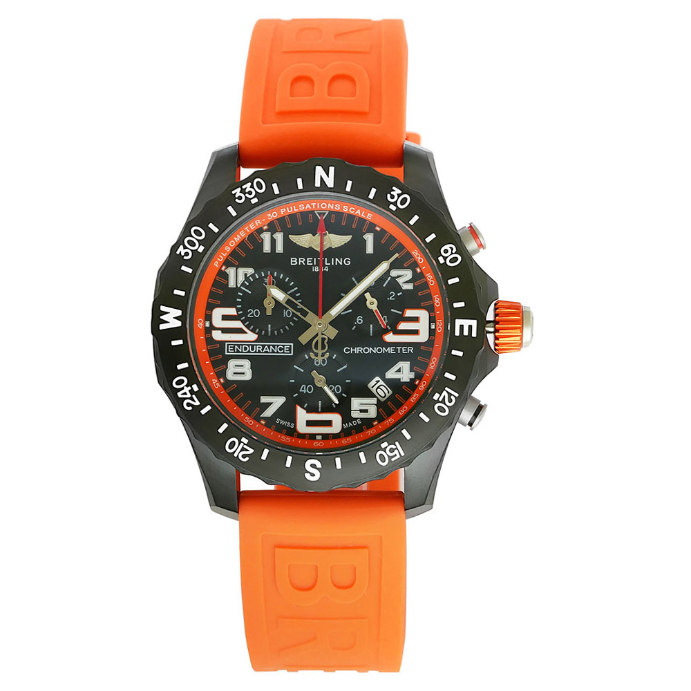 Breitling Endurance Pro Orange Replica 44mm Steel Chronograph Black-Orange Dial Rubber Strap