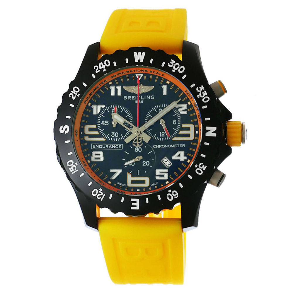 Breitling Endurance Pro Yellow Replica 44mm Steel Chronograph Black-Yellow Dial Rubber Strap