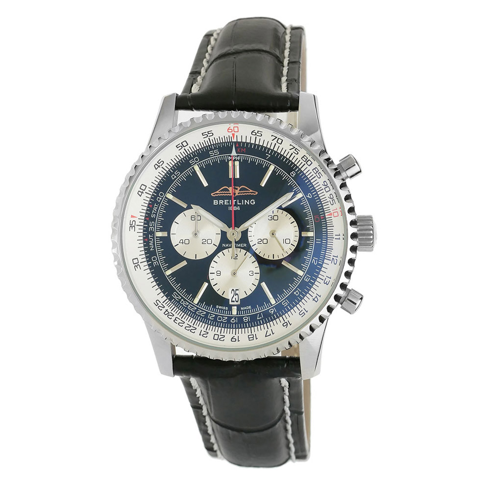 Breitling Navitimer B01 Chronograph Replica 46mm B01 Steel Chronograph Black-White Dial Croco Leather Strap AB0127211B1X1