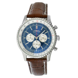 Breitling Navitimer B01 Chronograph Replica 46mm B01 Steel Chronograph Blue-White Dial Croco Leather Strap AB0137211C1P1