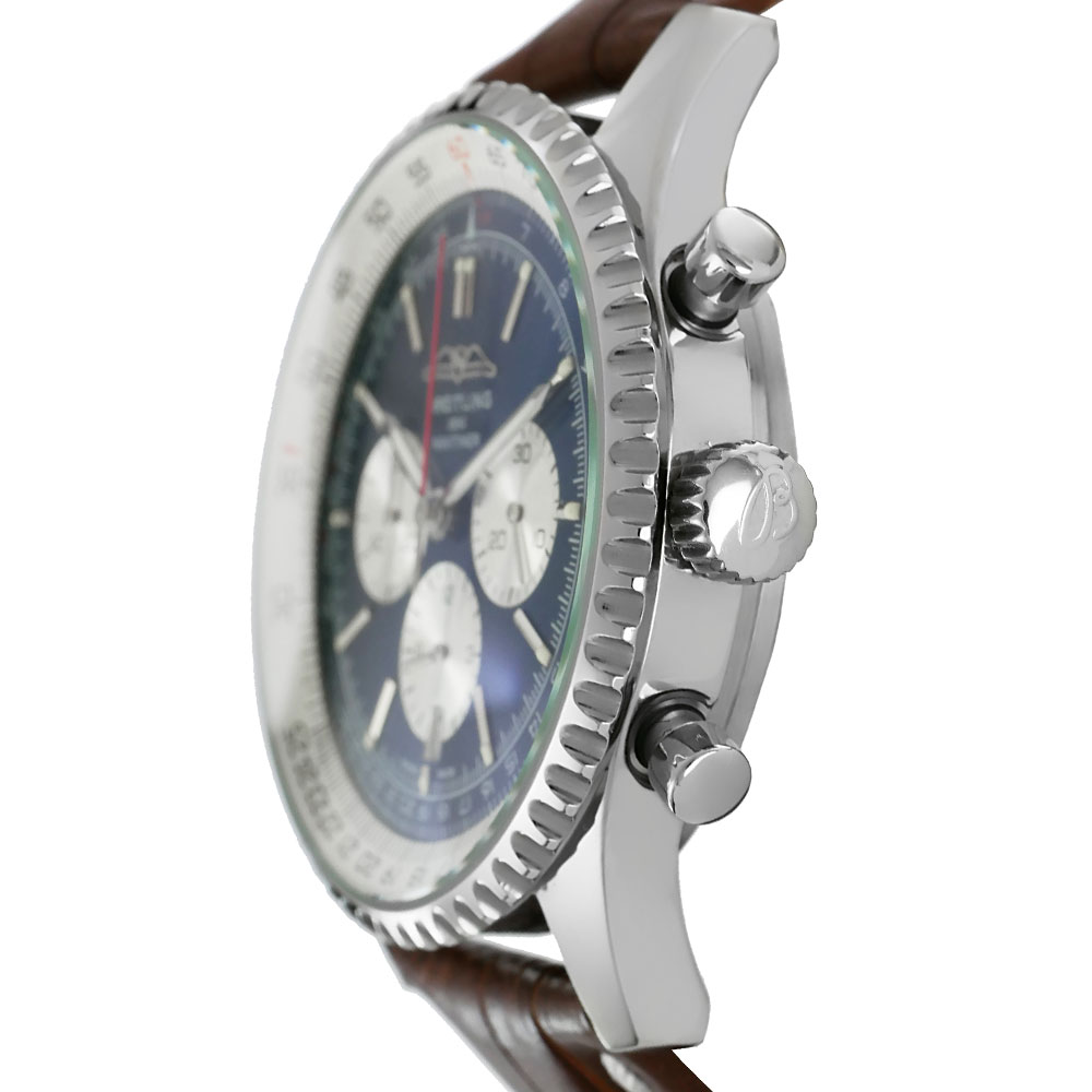 Breitling Navitimer B01 Chronograph Replica 46mm B01 Steel Chronograph Blue-White Dial Croco Leather Strap AB0137211C1P1