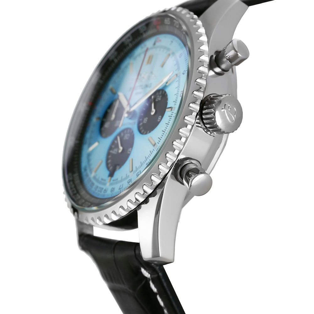 Breitling Navitimer B01 Chronograph Replica 46mm B01 Steel Chronograph Skyblue-Black Dial Croco Leather Strap AB0138241C1P1