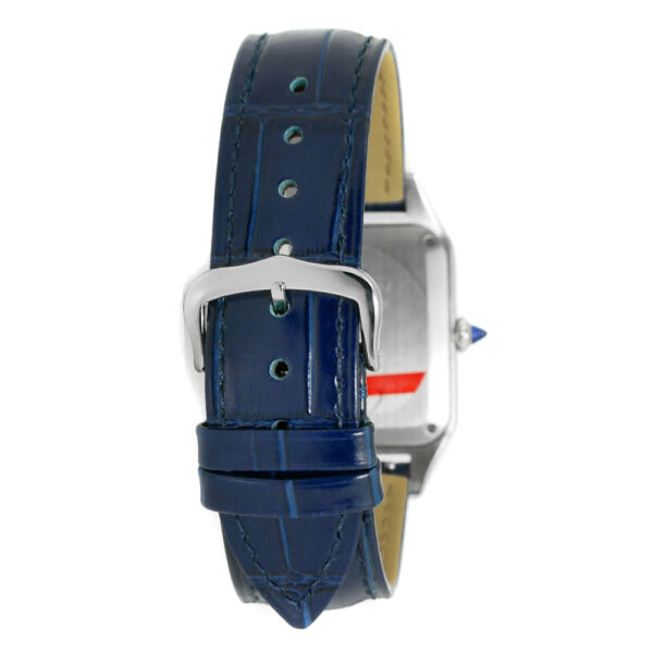 Cartier Santos Dumont Stainless Steel Replica 38 x 27,5 mm Steel Silver Dial Blue Croco Leather Strap