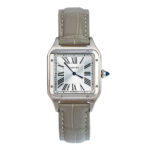 Cartier Santos Dumont Stainless Steel Replica 38 x 27,5 mm Steel Silver Dial Grey Croco Leather Strap