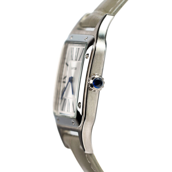 Cartier Santos Dumont Stainless Steel Replica 38 x 27,5 mm Steel Silver Dial Grey Croco Leather Strap