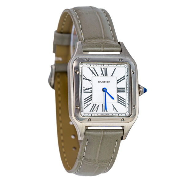 Cartier Santos Dumont Stainless Steel Replica 38 x 27,5 mm Steel Silver Dial Grey Croco Leather Strap