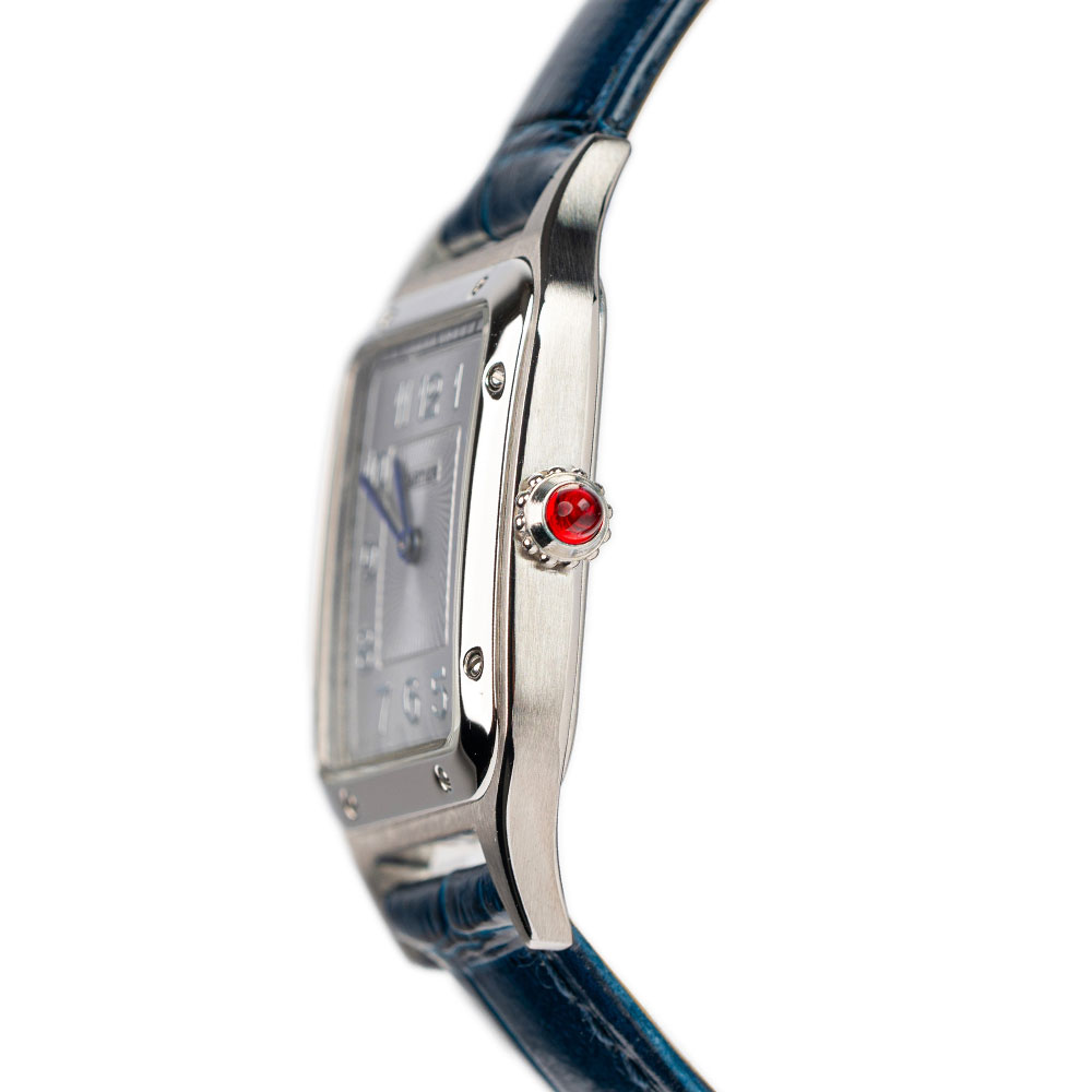 Cartier Santos Dumont Stainless Steel Replica 41,9 mm x 35,1 mm Steel Silver Dial Sky Blue Croco Leather Strap