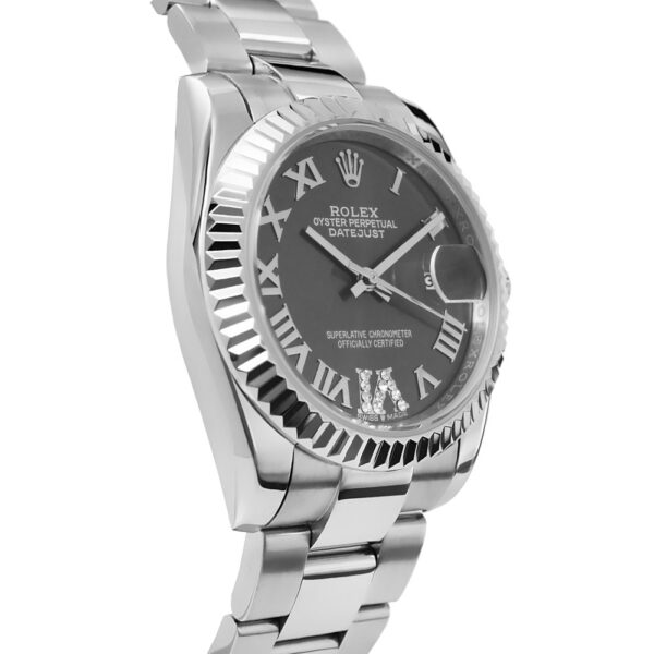 Rolex Datejust 31 Stainless Steel Replica 31mm Steel Jubilee White Gold Bezel Dark Grey Roman Numeral Diamonds Dial