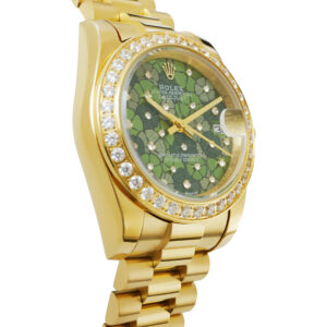 Rolex Datejust 31 Yellow Gold Replica 31mm President Midsize Full Yellow Gold Diamonds Green Floral Dial