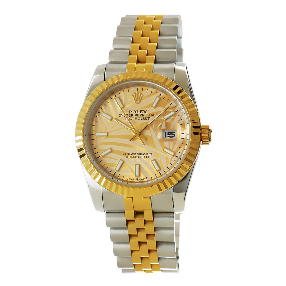 Rolex Datejust 36 Two-Tone Replica 36mm Steel Two-Tone Yellow Gold Bezel Golden Palm Motif Dial