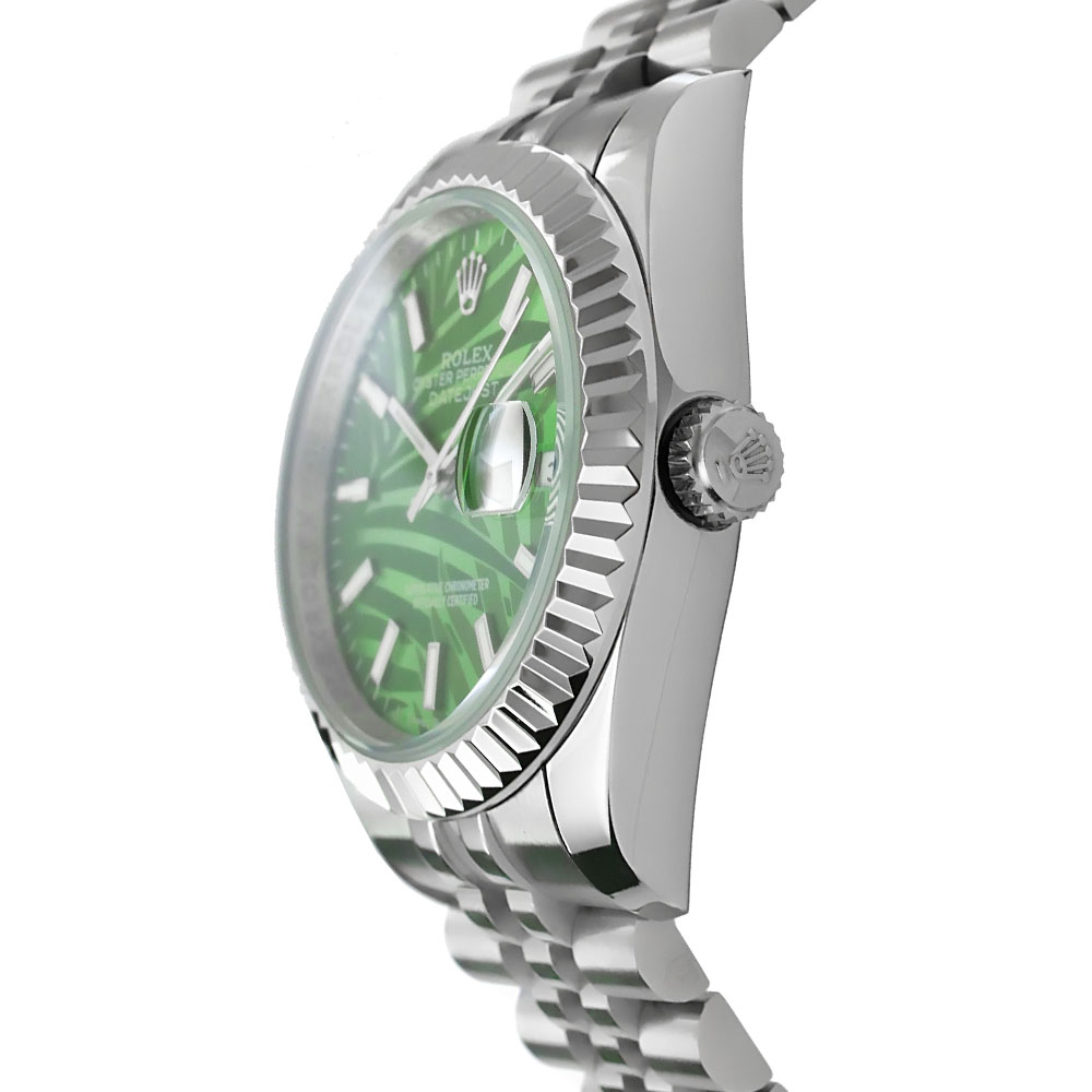 Rolex Datejust 36 White Gold Replica 36mm Steel White Gold Bezel Palm Green Motif Dial