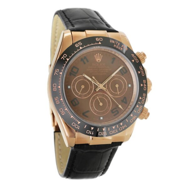 Rolex Daytona Rose Gold Choco Replica 40mm Rose Gold Ceramic Bezel Croco Leather Strap Choco Dial