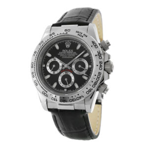 Rolex Daytona White Gold Replica 40mm White Gold Croco Leather Strap Black Dial