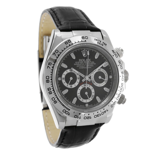 Rolex Daytona White Gold Replica 40mm White Gold Croco Leather Strap Black Dial