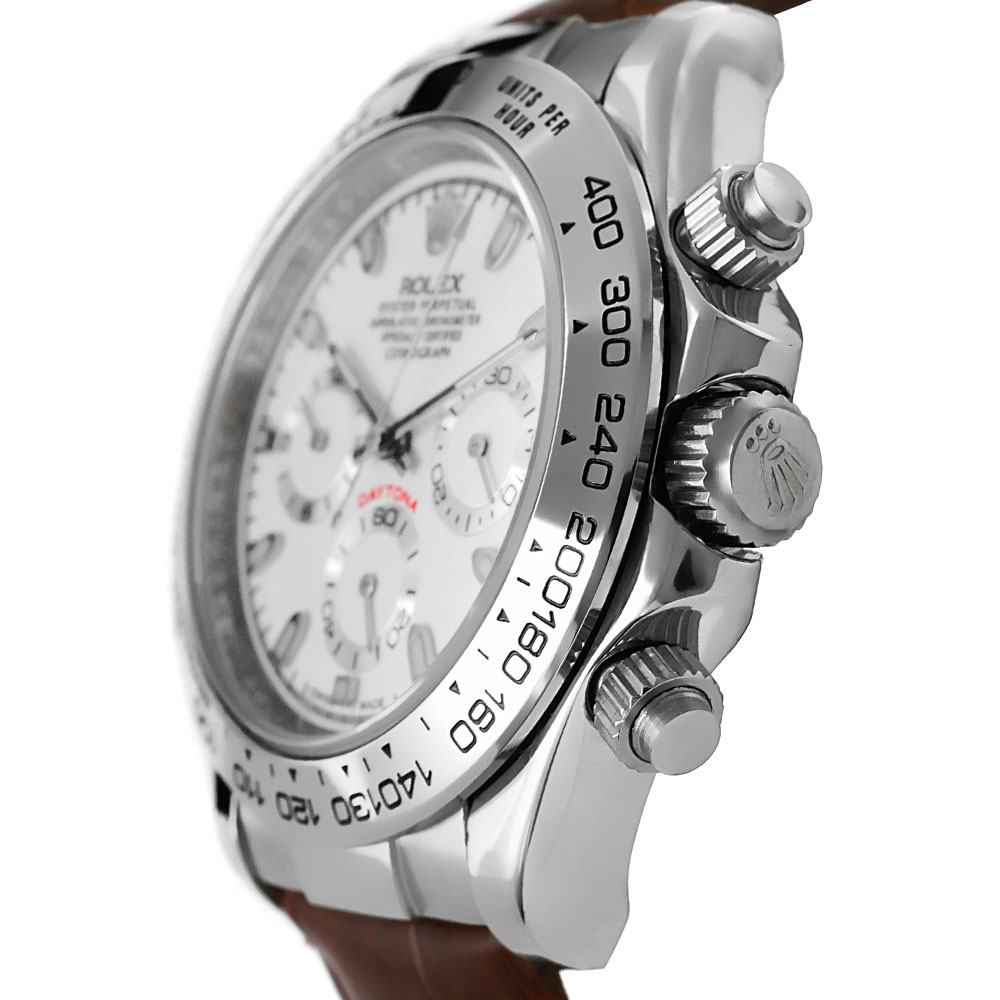 Rolex Daytona White Gold Replica 40mm White Gold Croco Leather Strap White Dial