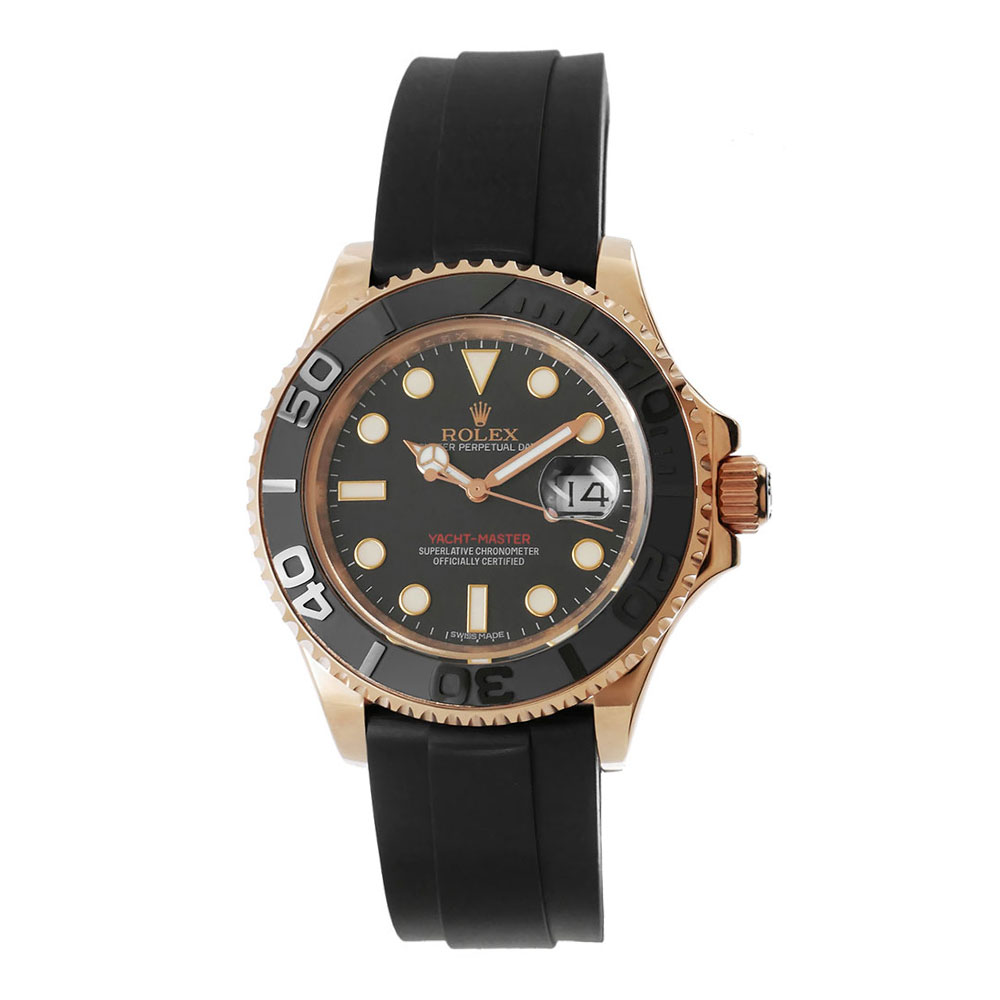 Rolex Yacht-Master 42 Rose Gold Replica 42mm Rose Gold Ceramic Bezel Rubber Strap Black Dial