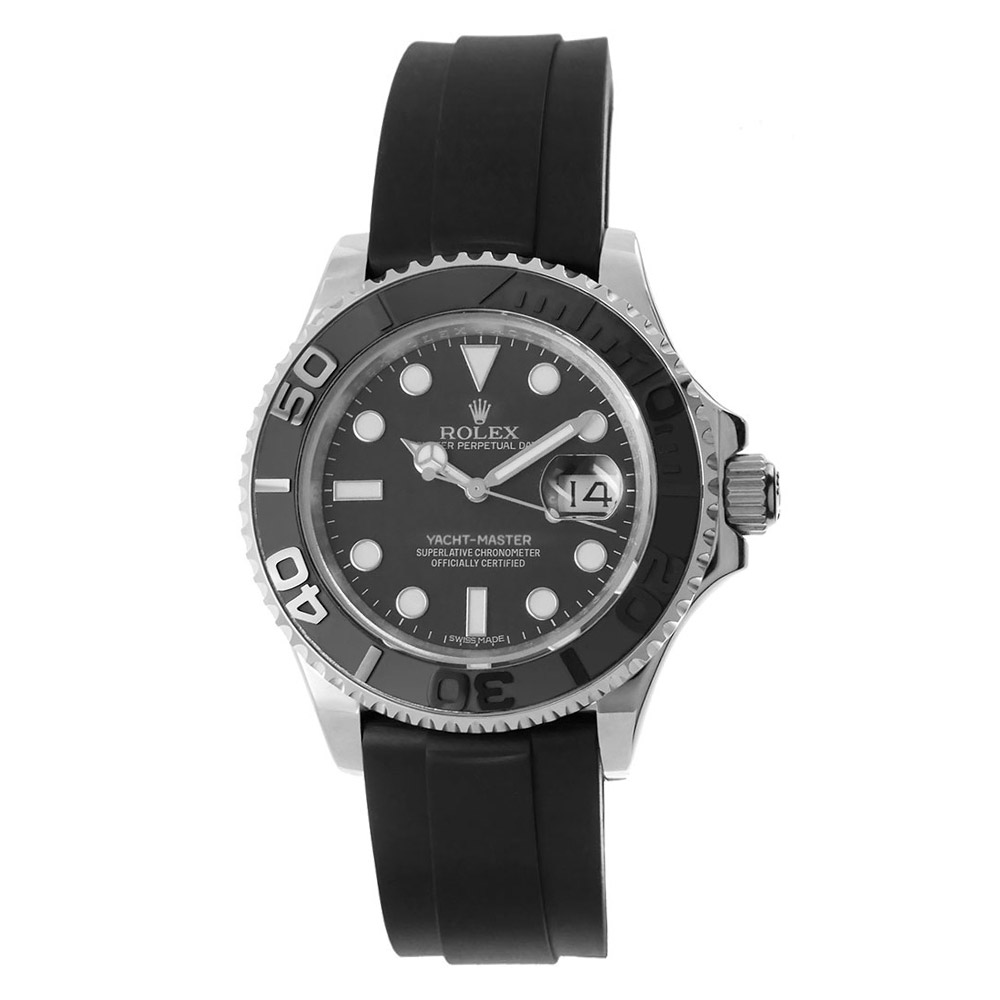 Rolex Yacht-Master 42 White Gold Replica 42mm White Gold Ceramic Bezel Rubber Strap Black Dial