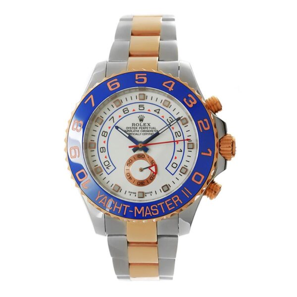 Rolex Yacht-Master II 44 Replica 44mm Two-Tone Rose Gold Blue Ceramic Bezel White Dial